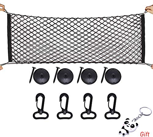 nuoshen Cargo Nylon Net, 4 Hooks Car Trunk Universal Cargo Net Elastic Nylon Mesh Storage Organizer Car Net for Kids Luggage for SUV,Truck Bed or Trunk, Black