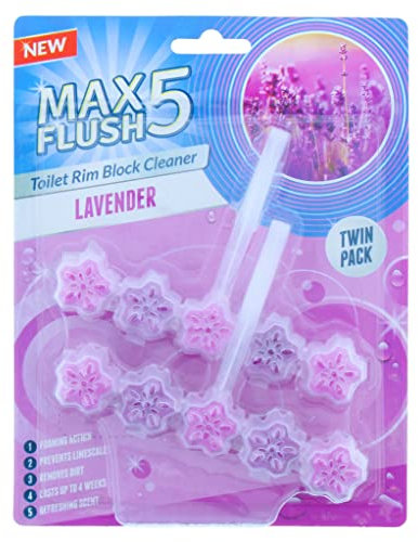 3X Max Flush 5 Lavender Toilet Rim Block Cleaner (Twin Pack)
