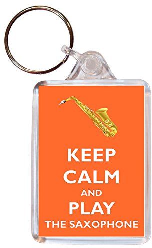 Baked Bean Store Keep Calm and Play Saxophone - Double Sided Large Keyring Key Ring Fob Chain Name Tag
