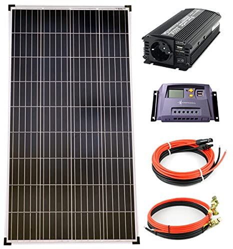 Komplettset 1x130 Watt Poly Solarmodul NM 600 W Spannungswandler 10A Laderegler gelb Photovoltaik Inselanlage