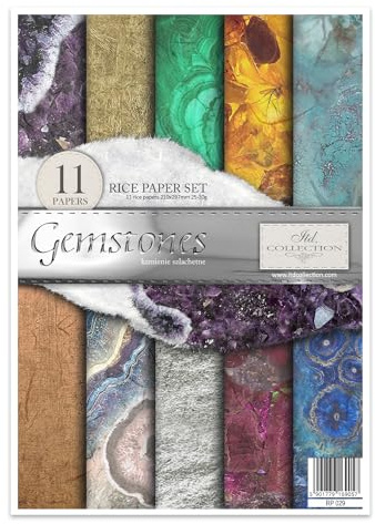 ITD Collection - Reispapier Kreativset A4 Decoupage Rice Paper Sheet 29,7 x 21 cm Serviettentechnik Mehrfarben (Gemstones, RP029)
