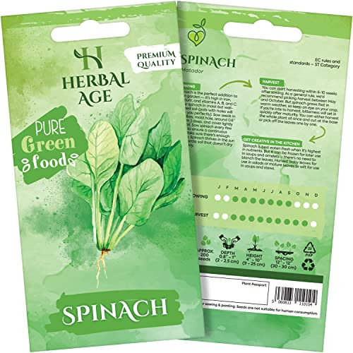 HERBAL AGE Spinach Seeds Plants, Grow Your Own Herb Garden Kit, ~200 Seed Box, Salad Herbs for Planting UK, Veg Plant Gardening Gift for Men, Women, Kids, Seeds to Plant Outdoor & Indoor