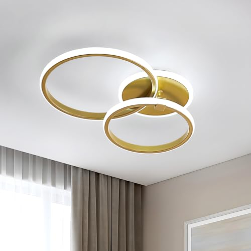 DELIPOP Plafoniera Led Soffitto Moderna, 42W 4700LM Creativo Rotondo Lampada da Soffitto in Acrilico, Oro Lampadario Camera da Letto per Soggiorno Cucina Sala da Pranzo, Bianco Freddo 6500K