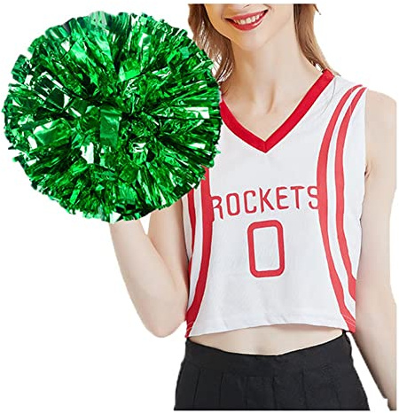 SHTGOI 2 pompon da cheerleading pom poms con anello cheerleader, fiori a mano, per eventi sportivi, giochi di palla, balli, feste di carnevale, verde