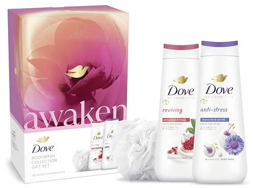 Dove Awaken 2 piece Gift Set for her with Body Wash Shower Gel & a luxury shower puff