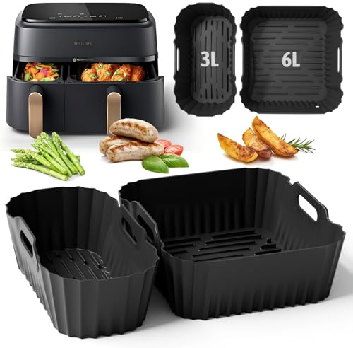 Silikonform Heißluftfritteuse Zubehör für Philips Dual Basket Airfryer 3000-5000 serie 9L(6L/3L), Airfryer Silikonform Zubehör für Cookwise Dual Zone 9L(3L/6L)