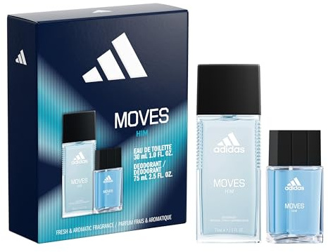 Adidas Moves for Him Giftset,1 fl oz EDT + 2.5 fl oz Body Fragrance, Notes of Green Apple, Cedarwood, Musk, Men's Fragrance, Long Lasting, Sporty Fragrance, Travel Size