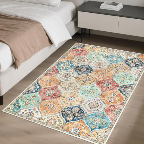 LuxFocus Kleiner Teppich 80x150cm für den Eingangsbereich, Vintage Läuferteppich fürs Schlafzimmer, rutschfeste Waschbare Fußmatte, Faltbarer Innenraumteppich für die Küche, Orange