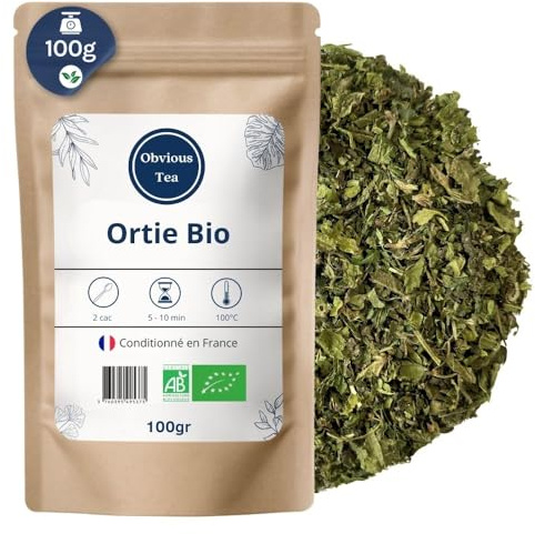 Feuilles d’Ortie Bio en Vrac - Infusion Tisane Bio - Urtica Dioica L. - Agriculture Biologique - Odeur Herbacée, Saveur Aromatique - Conditionné en France - Sachet 100 gr (50 Tasses)