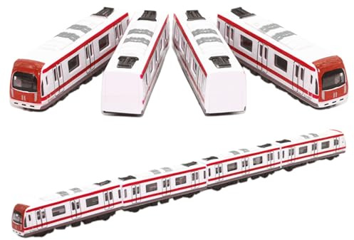 Modelo de Tren, Conjunto de ferrocarril multicoche de 4PCS,Modelo de Tren de Metro de la Ciudad de aleación,Metro Rojo de aleación de Escala 1/64