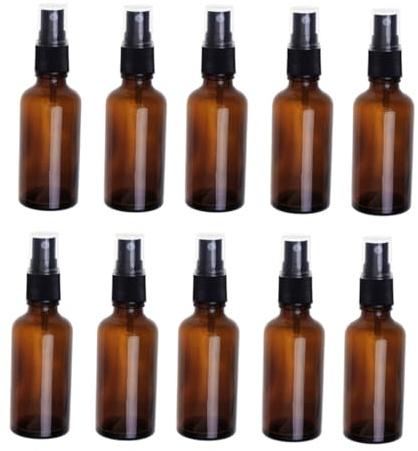 BAZEITFLOW 8pcs Brown Glass Spray Bottles with Plastic Pump Fine Mist Dispenser for Essential Oils Perfume Makeup Travel and Outdoor Use