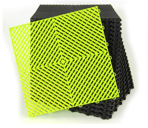 Lot de 25 dalles de sol clipsables - VERT VIF - (4m²) pour garage, cellier, atelier, abris de jardin. Effet Damier 40x40cm, ép.1,8cm, Marque CLIC & dalle, série CLASSIC, Intérieur-Extérieur.