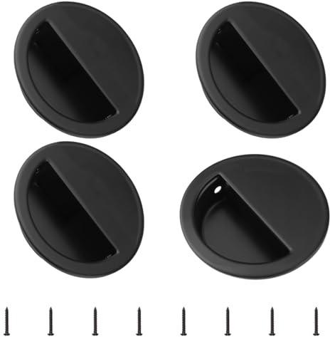 MOROBOR Lot de 4 poignées de doigt encastrées rondes dissimulées pour porte de grange coulissante, tiroir, armoire, 50 mm, noir