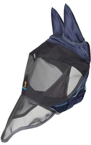 Shires FlyGuard Pro Deluxe Fly Mask with Ears & Nose – Cob Size | Premium Fine Mesh Protection | Lightweight Breathable Fly & Insect Guard | Secure Fit | Navy