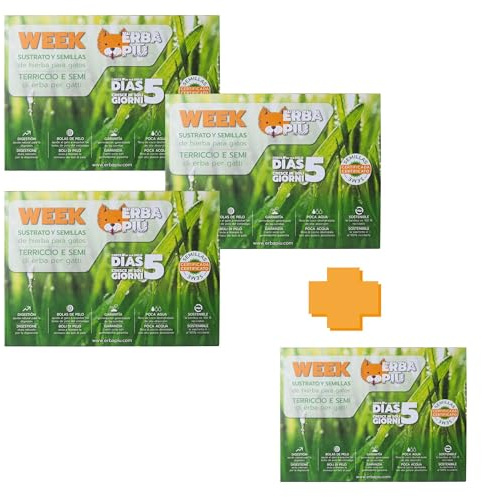 ERBAPIÙ BUNDLE 3+1 Week Kit Erba per gatti - contenente semina per gatti, terriccio in fibra di cocco e semi, crescita in 5-7 giorni