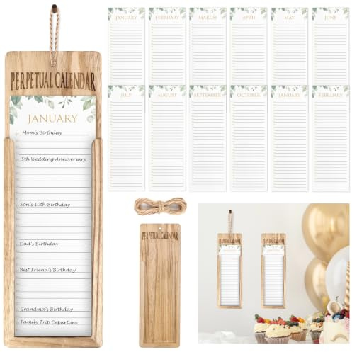 Perpetual Monthly Wall Calendar Planner for Important Dates 36x12cm Solid Wood Birthday Calendar Celebration Reminder Board Nail & String Hanging For Record Birthdays Anniversaries Special Days