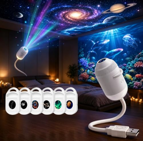 Plug and Play Hd Star Projector, Hd Smart Dynamic 5d Holographic Night Light Projector, 360° Galaxy Ocean Projector and USB Fantasy Starry Sky Lamp for Bedroom Car Roof