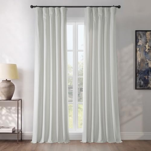 Plush Velvet Curtains for Living Room (1 Panel) - 50W x 84L, Pillow White