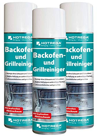 HOTREGA Backofen- und Grillreiniger 3x 300ml | Gebrauchsfertig | Entfernt eingebrannte Rückstände von Fett, Öl, Zucker | Für Edelstahl, Glas & Keramik