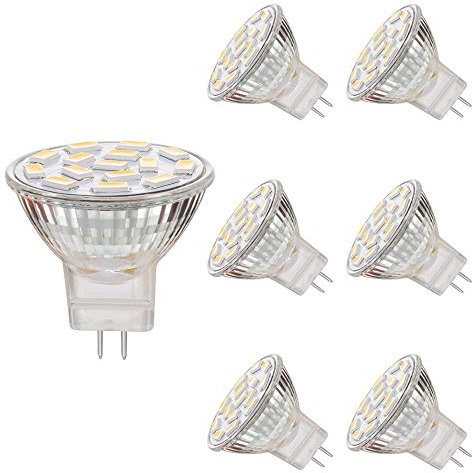 MR11 - Lampadina a LED GU4.0, 3.5W, equivalente a lampadine alogene da 25-35W, GU4.0 Base AC/DC 12V, 350lm, fascio luminoso da 120°, a incastro, luce bianca calda (3000K, 6pezzi)