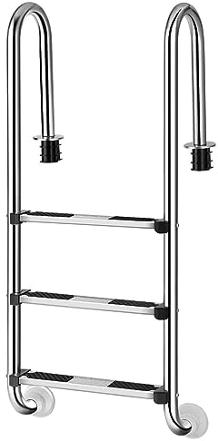 GOPLUS Escalera para Piscina de Acero Inoxidable, Escalera de Piscina Antideslizante de 3 Peldaños, Carga de 150 kg, 55x25x132,5cm, Escalera Piscina Desmontable de Fácil Montaje