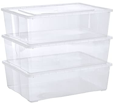 Grizzly Aufbewahrungsboxen 3 x 25 L large mit Deckel transparent - Klarsichtboxen stapelbar mit Belüftung