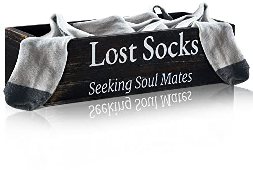Yulejo Farmhouse Lost Socks Basket Wooden, 9.4 x 3.94 x 2.36'', Black