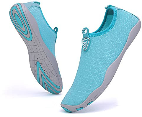 Vsufim Schnell trocknende Wassersport, Barfußschuhe, Aqua-Socken für Schwimmen, Strand, Pool, Surfen, Yoga, für Damen und Herren, Hell, blau, 9 Women/8 Men