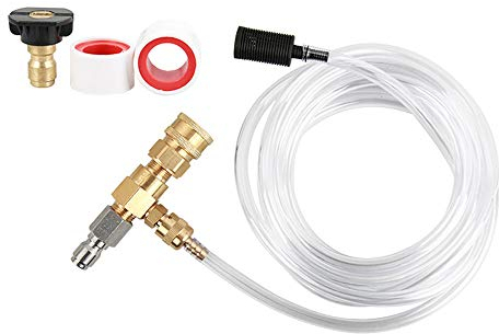 Hochdruckreiniger-Chemikalien-Injektor-Set mit verstellbarem Schnappkupplung, Siphonschlauch, Seifendüse und Teflonband, 3/8 Zoll Schnellanschluss
