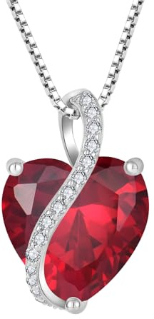YL Collana Cuore in argento 925 con ciondolo rubino in pietra di nascita di luglio per donna