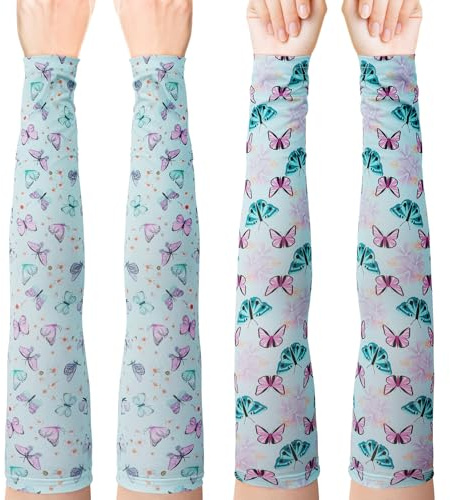 PAMASE Arm Sleeves Gardening Gifts for Women - Outdoor UV Protection Cover for Plant Lover Running Biking Driving Hiking - Light Blue Butterfly