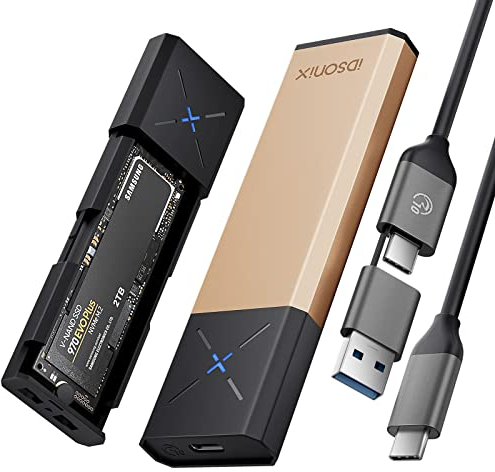 iDsonix M.2 [NVMe & SATA] SSD Gehäuse Adapter [Werkzeugfrei][Aluminium], NVMe zu USB 3.2 Gen 2 10Gbps, M.2 zu USB A&C Unterstützt M-Key/B+M Key, mit UASP Trim für 2230/2242/2260/2280 SSD