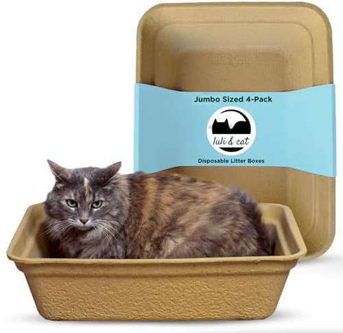 Luli & Cat Disposable Litter Boxes for Cats | Jumbo Sized 4-Pack | Durable and Water Resistant