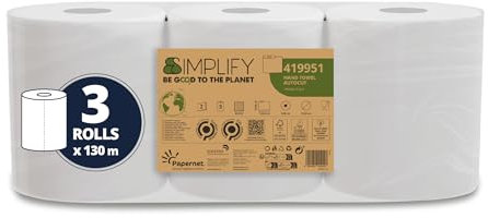 Papernet Simplify - Asciugamano in Rotolo Centrefeed Carbon Neutral 420374, 3 Rotoli di Carta in Pura Cellulosa da 90m, 2 Veli, 450 Strappi per Rotolo da 19,6x20cm