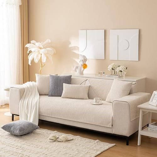 MINGPINHUIUS Sofabezug für L-Form Sofa, Couch & Sessel - Weicher Samt, Rutschfest (Beige, 90 x 180 cm)