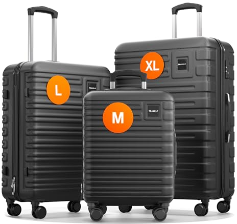 Travely Polycarbonat Koffer Set 77cm, 67cm, Handgepäck Koffer in einem Set, Sehr robuste Reisekoffer mit sanften Rollen & TSA Schloss, Reisekoffer