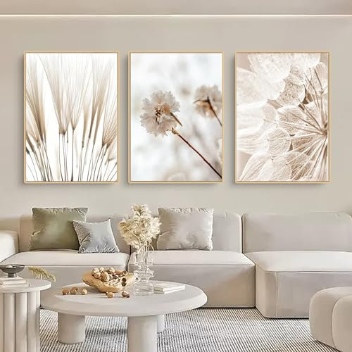 Trayosin Set di 3 poster moderni bohémien, con erba della pampa, decorazione da parete, per soggiorno, camera da letto, beige, arte senza cornice, stampa artistica (D, 30 x 40 cm)