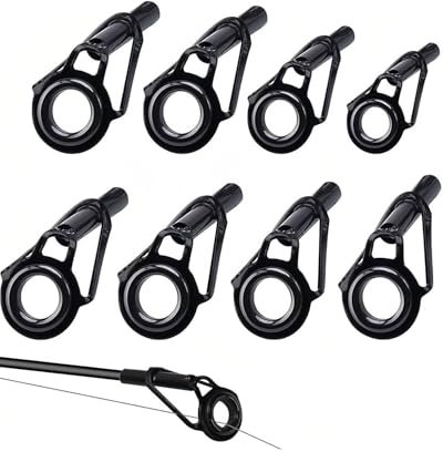 KGDUYC Kit de Punta de Caña de Pescar,8 Pcs Guías para Caña de Pescar,Reparación de Cañas de Pesca,Anillo de Punta de Guía de Caña de Pescar,Fácil de Reparar,Conjunto de Guías de Caña de Pescar
