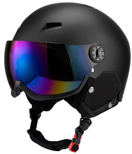 Casco de Esquí con Visera, Casco de Esquí Transpirable para Hombre Y Mujer con Orificios de VentilacióN, Unisex, TamañO Ajustable(#A Black,XL(59-63CM))