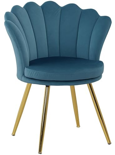 HOMCOM Fauteuil Coquillage Chaise Coiffeuse Fauteuil en Velours avec Pieds en métal doré pour Salon Chambre et Salle à Manger 67l x 64P x 77H cm Bleu