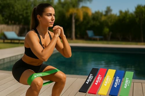 Bandes Élastiques Fitness – Lot de 5 Niveaux de Résistance – sans Latex – Guide + Sac – Musculation, Pilates, Rééducation – Marque Française Axurit Sport
