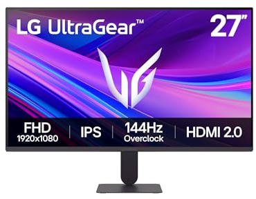LG Ultragear G4 Gaming Monitor 27G411A-B, 27 Inch, 1080p, 144Hz Overclocked, 5ms, IPS Display, HDR 10, NVIDIA G-Sync Compatible & AMD FreeSync, Smart Energy Saving, DisplayPort, HDMI