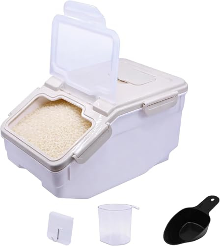 Uotyle 5kg Airtight Flour Storage Container, BPA-free Rice Dispenser with Lid for Rice, Flour, Pasta, Sugar, Corn Flakes, Food-Grade PP Cereal Bin for Kitchen to Organize Dry Foods (Grey)