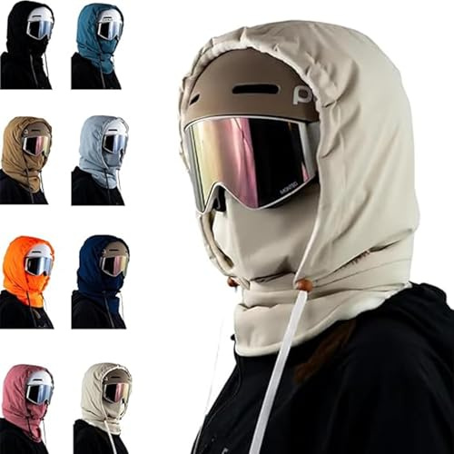 Vgpbphj Capuche imperméable doublée en polaire, masque de ski à capuche extensible confortable, couvre-casque d'hiver chaud avec cordon de serrage, kaki, Taille unique