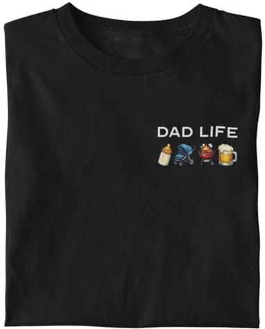 Colorfamily Maglietta papà Dad Life - T-Shirt Uomo Idea Regalo Festa del papà e Compleanno, 100% Cotone, Nera - Stampa Lato Cuore