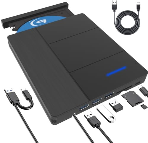 Lefunpets Unità Blu-ray esterna 8 in 1 con USB 3.0 tipo C, unità Blu-ray esterna portatile 3D CD DVD Bluray ottico per PC portatile desktop Windows 10 Mac OS