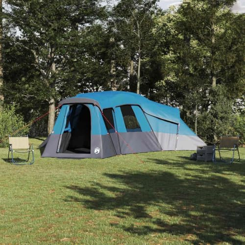LoogCape Tienda de campaña familiar con techo de almacenamiento, color azul, de tafetán, 762 x 655 x 218 cm, 4 habitaciones, 3 puertas, 8 ventanas, para hasta 20 personas, camping, jardín, playa