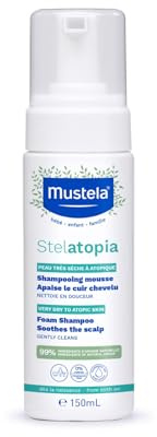 Mustela Shampooing Mousse Stelatopia pour cuir chevelu à sécheresse extrême ou dermatite atopique, cheveux, bébés, enfants, toute la famille - atténue les rougeurs et les démangeaisons (150ml)