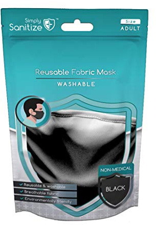 Simply Sanitize - Máscara facial reutilizable de tela, color negro