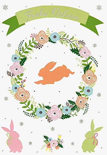 Perleberg Oster-Karte in 11,6 x 16,6 cm - Hochwertige Oster-Grußkarte - Motiv mit Osterhase - Text-Karte zum Osterfest - Ideal für Geldgeschenke - Osterkarte mit Umschlag - Frohe Ostergrüße